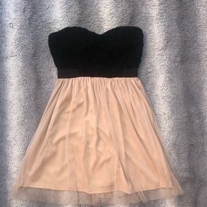 Strapless Pink and Black Mini Dress